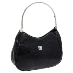 Versace Black Snakeskin Embossed Leather Metal Handle Hobo For Women -Versace Official Website luxury women versace used handbags p256207 004