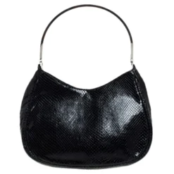 Versace Black Snakeskin Embossed Leather Metal Handle Hobo For Women -Versace Official Website luxury women versace used handbags p256207 006