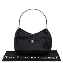 Versace Black Snakeskin Embossed Leather Metal Handle Hobo For Women -Versace Official Website luxury women versace used handbags p256207 009