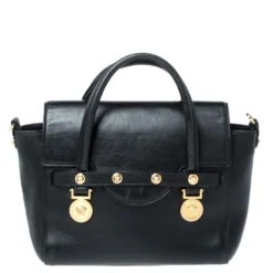Versace Black Leather Medusa Medallion Satchel For Women -Versace Official Website luxury women versace used handbags p256246 007