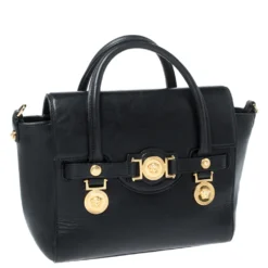 Versace Black Leather Medusa Medallion Satchel For Women -Versace Official Website luxury women versace used handbags p256246 008