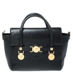 Versace Black Leather Medusa Medallion Satchel For Women