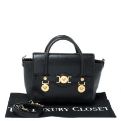 Versace Black Leather Medusa Medallion Satchel For Women -Versace Official Website luxury women versace used handbags p256246 011