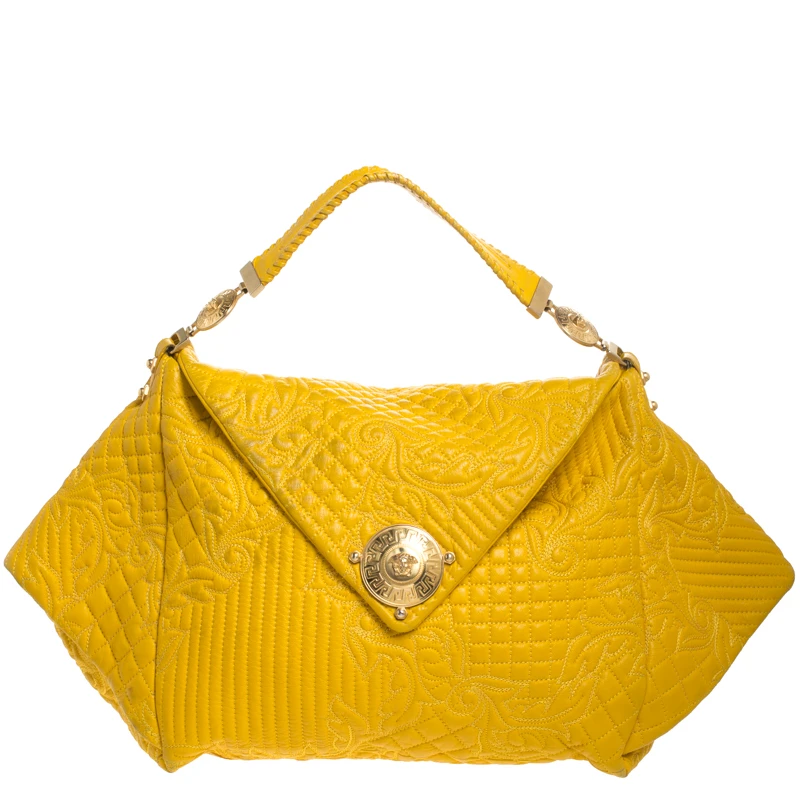 Versace Yellow Barocco Leather Medusa Flap Shoulder Bag For Women 1 Versace Yellow Barocco Leather Medusa Flap Shoulder Bag For Women