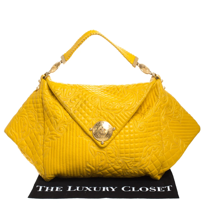 Versace Yellow Barocco Leather Medusa Flap Shoulder Bag For Women 10 Versace Yellow Barocco Leather Medusa Flap Shoulder Bag For Women - Image 10