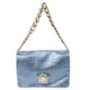 Versace Light Blue Crystal Embellished Shimmer Leather Sultan Shoulder Bag For Women
