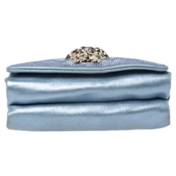 Versace Light Blue Crystal Embellished Shimmer Leather Sultan Shoulder Bag For Women -Versace Official Website luxury women versace used handbags p257631 008