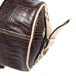 Versace Brown/Cream Croc Embossed Leather Madonna Boston Bag For Women -Versace Official Website luxury women versace used handbags p258575 005