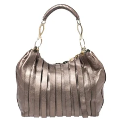 Versace Metallic Striped Leather Hobo For Women -Versace Official Website luxury women versace used handbags p259047 008