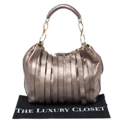 Versace Metallic Striped Leather Hobo For Women -Versace Official Website luxury women versace used handbags p259047 009
