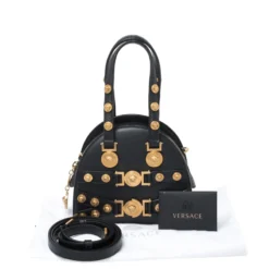 Versace Black Leather Small Tribute Medallion Bag For Women -Versace Official Website luxury women versace used handbags p259778 001