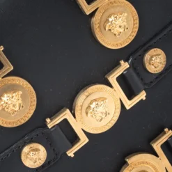 Versace Black Leather Small Tribute Medallion Bag For Women -Versace Official Website luxury women versace used handbags p259778 006