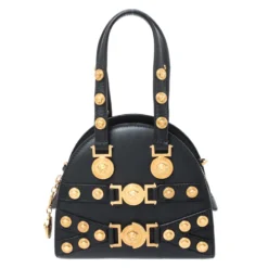 Versace Black Leather Small Tribute Medallion Bag For Women