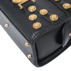 Versace Black Leather Small Tribute Medallion Bag For Women -Versace Official Website luxury women versace used handbags p259778 009