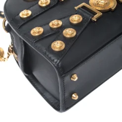 Versace Black Leather Small Tribute Medallion Bag For Women -Versace Official Website luxury women versace used handbags p259778 010