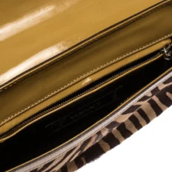 Versace Brown Zebra Print Fur Small Flap Bag For Women -Versace Official Website luxury women versace used handbags p259799 002