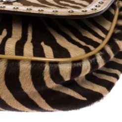 Versace Brown Zebra Print Fur Small Flap Bag For Women -Versace Official Website luxury women versace used handbags p259799 003