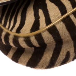 Versace Brown Zebra Print Fur Small Flap Bag For Women -Versace Official Website luxury women versace used handbags p259799 005