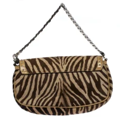 Versace Brown Zebra Print Fur Small Flap Bag For Women -Versace Official Website luxury women versace used handbags p259799 006