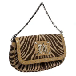 Versace Brown Zebra Print Fur Small Flap Bag For Women -Versace Official Website luxury women versace used handbags p259799 007