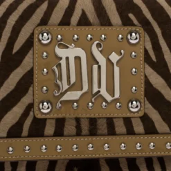 Versace Brown Zebra Print Fur Small Flap Bag For Women -Versace Official Website luxury women versace used handbags p259799 009