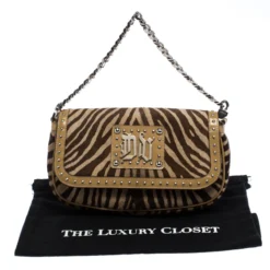 Versace Brown Zebra Print Fur Small Flap Bag For Women -Versace Official Website luxury women versace used handbags p259799 010