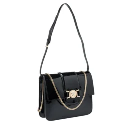Versace Black Patent Leather Young Medusa Chain Shoulder Bag For Women -Versace Official Website luxury women versace used handbags p259802 005