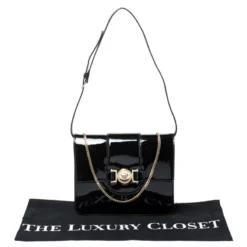 Versace Black Patent Leather Young Medusa Chain Shoulder Bag For Women -Versace Official Website luxury women versace used handbags p259802 006