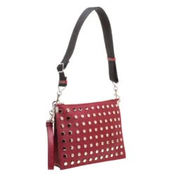 Versace Red Leather Studded Shoulder Bag For Women -Versace Official Website luxury women versace used handbags p260438 008