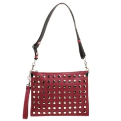 Versace Red Leather Studded Shoulder Bag For Women