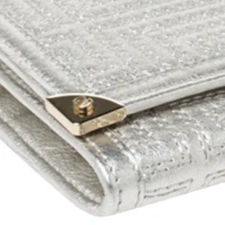 Versace Metallic White Quilted Leather Flap Chain Clutch For Women -Versace Official Website luxury women versace used handbags p260644 007