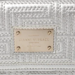 Versace Metallic White Quilted Leather Flap Chain Clutch For Women -Versace Official Website luxury women versace used handbags p260644 009