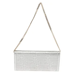 Versace Metallic White Quilted Leather Flap Chain Clutch For Women -Versace Official Website luxury women versace used handbags p260644 010