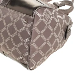 Versace Metallic Beige Signature Canvas And Leather Boston Bag For Women -Versace Official Website luxury women versace used handbags p261087 003