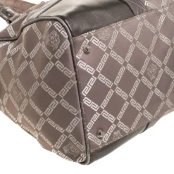 Versace Metallic Beige Signature Canvas And Leather Boston Bag For Women -Versace Official Website luxury women versace used handbags p261087 004