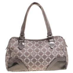 Versace Metallic Beige Signature Canvas And Leather Boston Bag For Women -Versace Official Website luxury women versace used handbags p261087 006