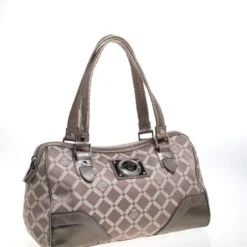 Versace Metallic Beige Signature Canvas And Leather Boston Bag For Women -Versace Official Website luxury women versace used handbags p261087 008