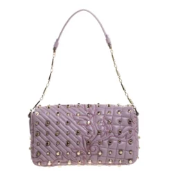 Versace Lilac Studded Leather Vanitas Flap Shoulder Bag For Women -Versace Official Website luxury women versace used handbags p261340 006
