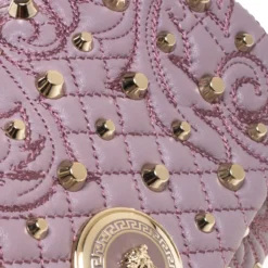 Versace Lilac Studded Leather Vanitas Flap Shoulder Bag For Women -Versace Official Website luxury women versace used handbags p261340 007