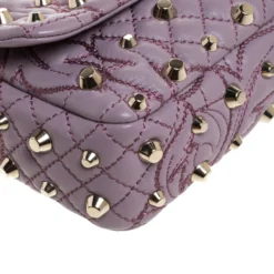 Versace Lilac Studded Leather Vanitas Flap Shoulder Bag For Women -Versace Official Website luxury women versace used handbags p261340 010