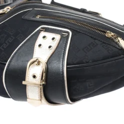 Versace Black/Gold Leather Biker Hobo For Women -Versace Official Website luxury women versace used handbags p261889 003