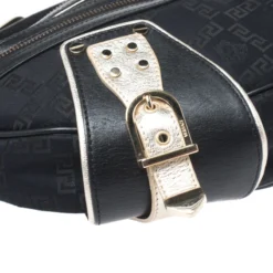 Versace Black/Gold Leather Biker Hobo For Women -Versace Official Website luxury women versace used handbags p261889 004