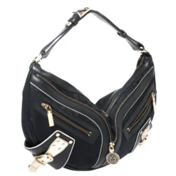 Versace Black/Gold Leather Biker Hobo For Women -Versace Official Website luxury women versace used handbags p261889 007