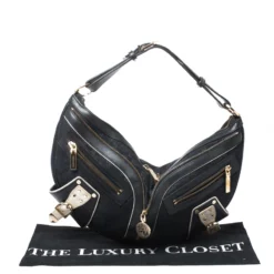 Versace Black/Gold Leather Biker Hobo For Women -Versace Official Website luxury women versace used handbags p261889 010
