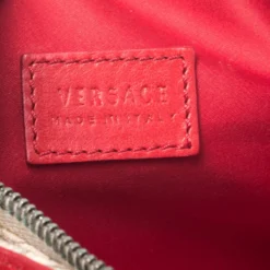 Versace Beige/Red Coated Canvas And Patent Leather Flap Shoulder Bag For Women -Versace Official Website luxury women versace used handbags p263222 001