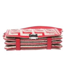 Versace Beige/Red Coated Canvas And Patent Leather Flap Shoulder Bag For Women -Versace Official Website luxury women versace used handbags p263222 005