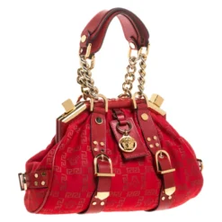 Versace Red Fabric Madonna Boston Bag For Women -Versace Official Website luxury women versace used handbags p263224 004