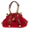 Versace Red Fabric Madonna Boston Bag For Women