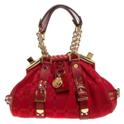 Versace Red Fabric Madonna Boston Bag For Women