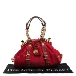 Versace Red Fabric Madonna Boston Bag For Women -Versace Official Website luxury women versace used handbags p263224 007